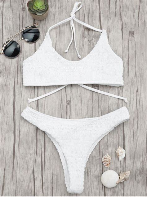 Ad Padded Smocked Bralette Bikini Set White Amazing Smocked Bathing Suit Features Self Back