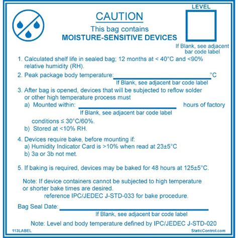 SCS 113LABEL Static Awareness Label Dry Packaging Label