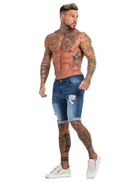 Buy GINGTTO Mens Jean Shorts Ripped Denim Men Skinny Shorts Stretch