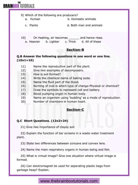 Cbse Class Science Sample Paper For The Brainbox Tutorials