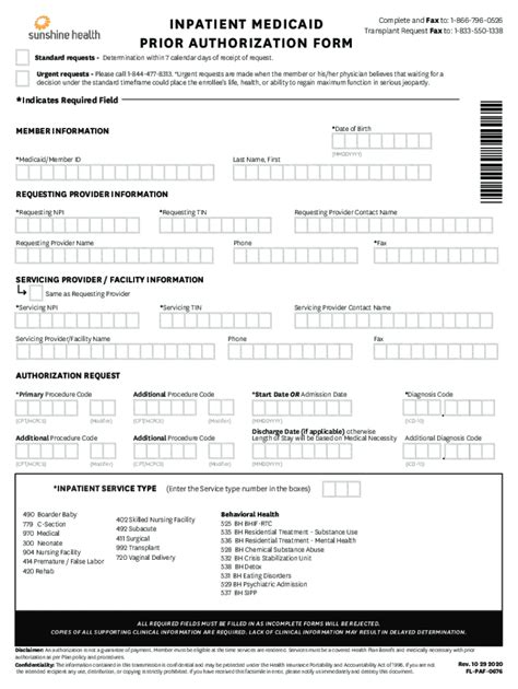 2020 2025 Sunshine Health Inpatient Medicaid Prior Authorization Fax