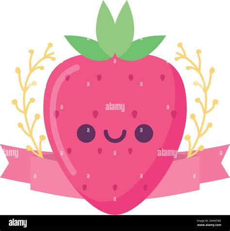 Erdbeere Obst Cartoon Design Kawaii Ausdruck Niedlichen Charakter