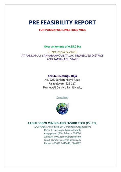 PDF Pre Feasibility Reportenvironmentclearance Nic In 19 Mar