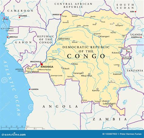 Congo Democratic Republic Political Map Stock Vector Illustration Of