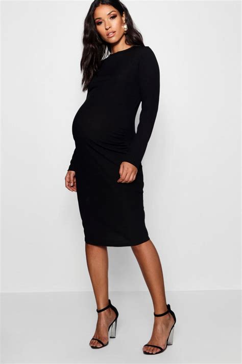 Maternity Long Sleeve Basic Rib Crew Bodycon Dress Boohoo Uk