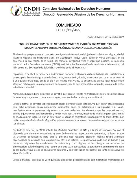 CNDH en México on Twitter Solicitamos MedidasCautelares al INAMI mx