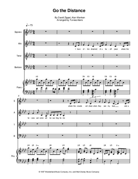 Go The Distance Arr Tunescribers By David Zippel Sheet Music For Piano And Vocal At Sheet Music