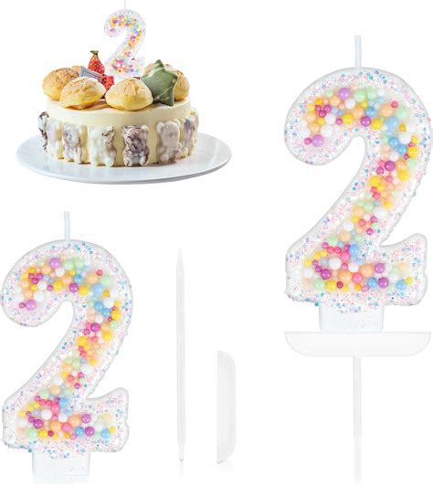 Yiran Pastel Pearl Sequin 2nd Birthday Candles For Girl Number 2