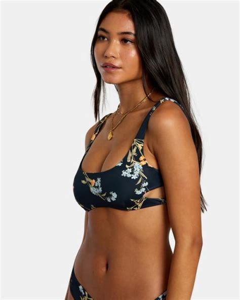 Rvca Bloom Cutout Bralette Bikini Top Black Women Bikini Tops