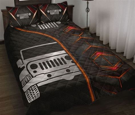 Cool Jeep Quilt Set Steel Black And Red Luvingift