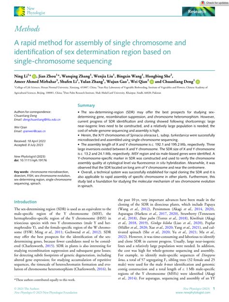 Pdf A Rapid Method For Assembly Of Single Chromosome And Identification Of Sex Determination