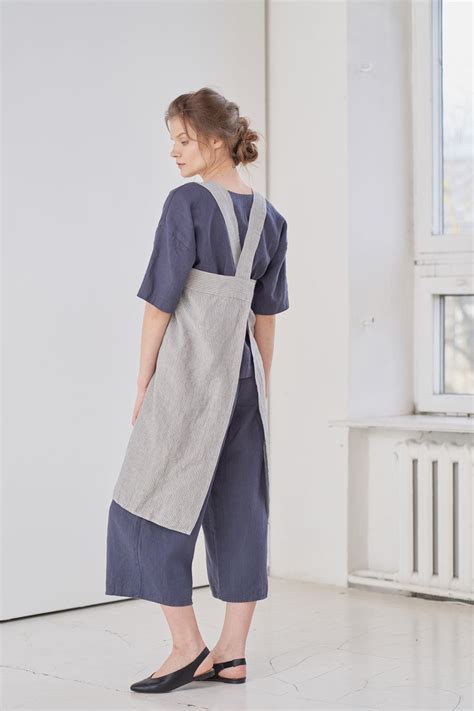 Linen Cross Back Apron Japanese Style Apron Pinafore Dress Etsy