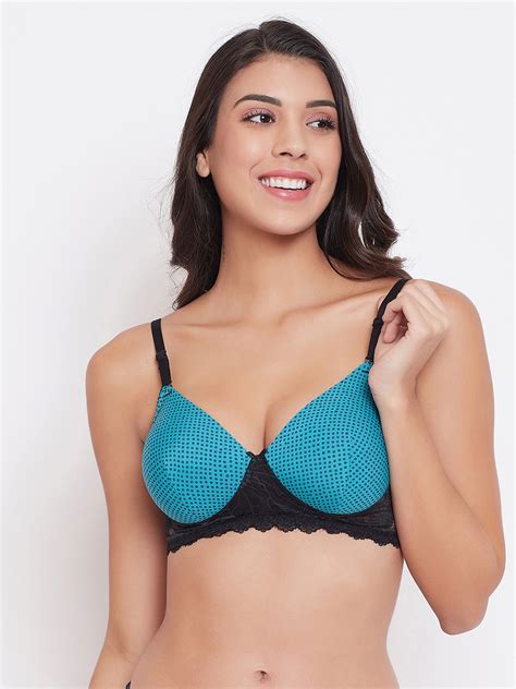 Buy Clovia Blue Black Printed Non Wired Lightly Padded T Shirt Bra