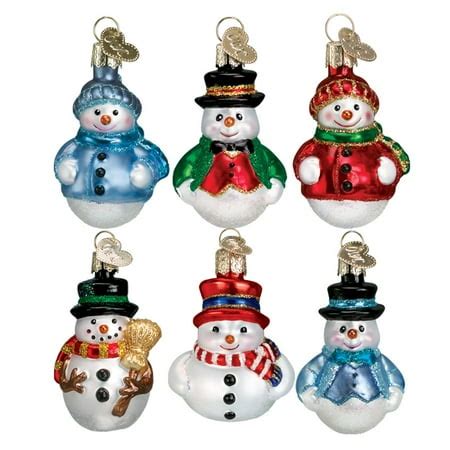 Old World Christmas Miniature Snowman Glass Mini Tree Ornaments Set of ...