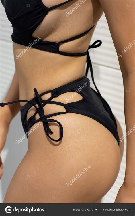 Woman Wearing Black Bikini Detail Face Stock Photo Rilueda
