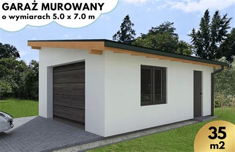 Projekt Garażu 5 x 7m Murowany Dach jednospadowy GJ57 Cena