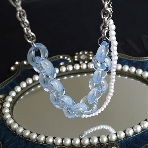 Egirl Shop Egirl Aesthetic Blue Plastic Steel Pearls Chains Necklace