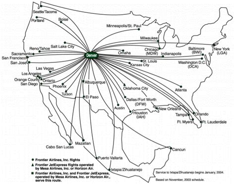 Frontier Airlines November 2003 Route Map