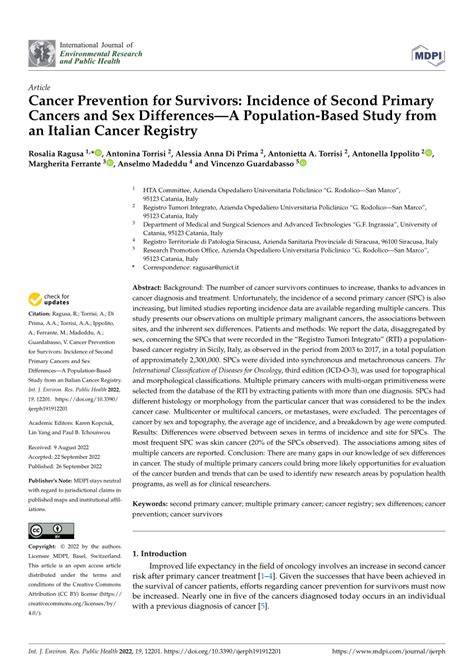 Pdf Cancer Prevention For Survivors Incidence Of Second Primary