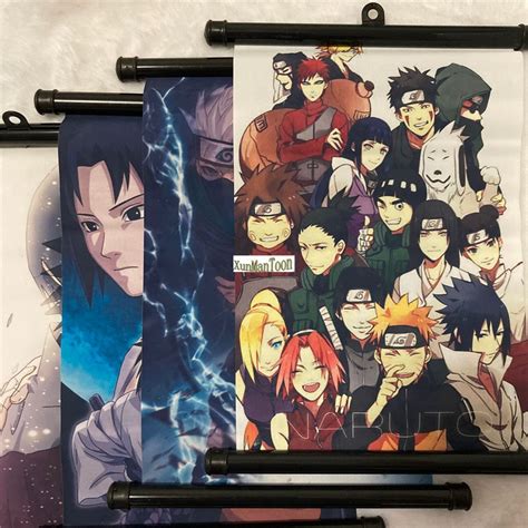 Naruto Shippuden Anime Uzumaki Kakashi SASUKE Anime Fabric Wall Scroll