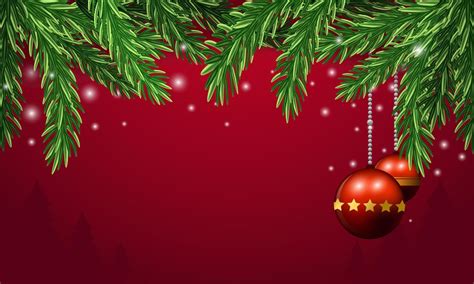 Red Christmas Background With Pine Leaves Dwarfs Bells And Stars On A