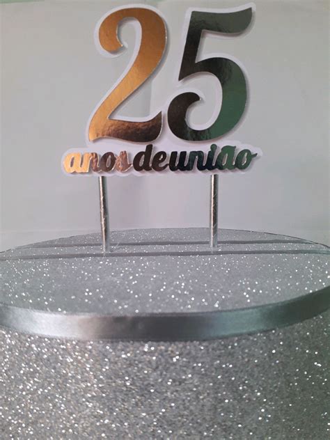 Topo De Bolo Cake Topper Bodas De Prata Elo Produtos Especiais