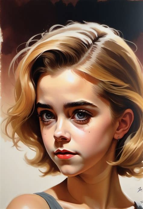 Frank Frazetta Style Value Color Painting Of Kiernan Shipka Happy