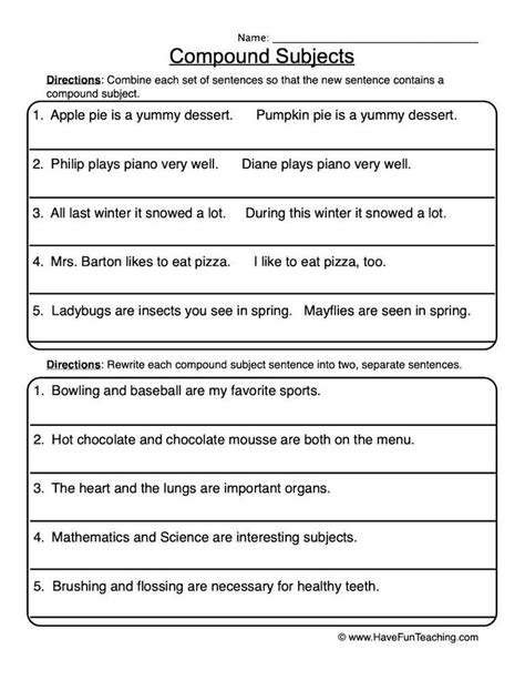 Rewriting Compound Subjects Worksheet Subject And Predicate