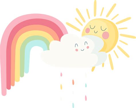 Sticker Soleil Et Nuages Avec Arc En Ciel Tenstickers