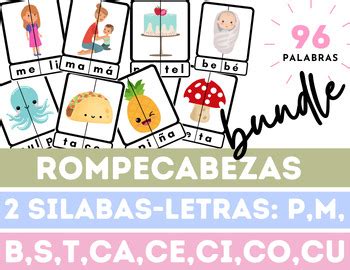 Bundle Rompecabezas 2 sílabas Letras P M B S T ca ce ci co cu TPT