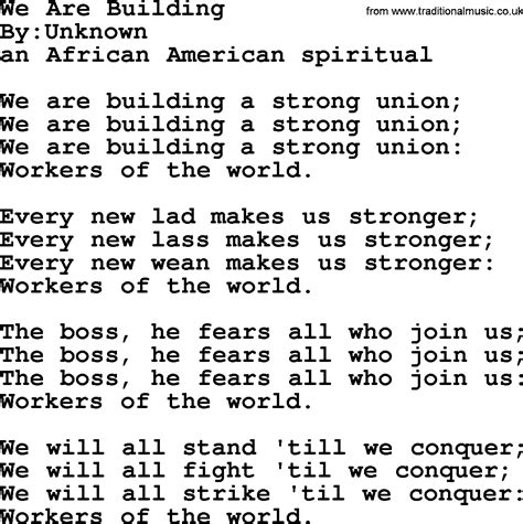 We Are Building Political Solidarity Workers Or Union Song Lyrics