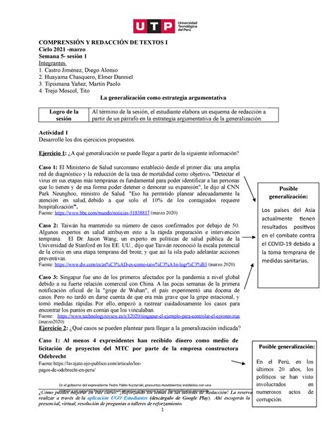 S5s1 Tarea Conprencion Y Redaccionr De Texto ComprensiÓn Y RedacciÓn