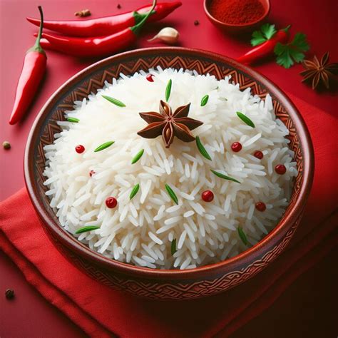 Premium Photo Cooked Plain White Basmati Rice In A Red Plate On Red