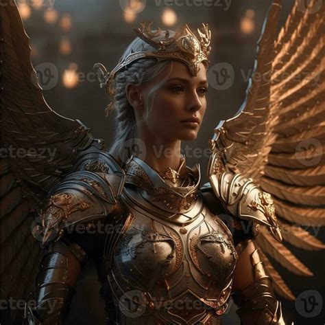 Fantasy Female Warrior In A Golden Armor With A Crown Character Design