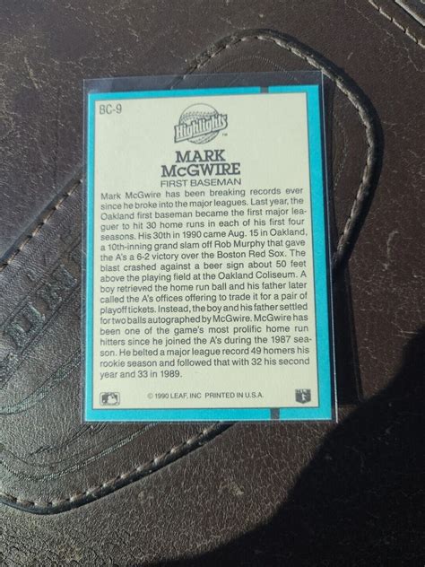 Donruss Bc Mark Mcgwire Highlights Baseball Error Card No Dot