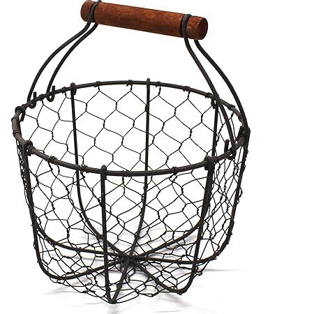 CVHOMEDECO Chicken Wire Egg Basket Fruit Basket With Wooden Handle