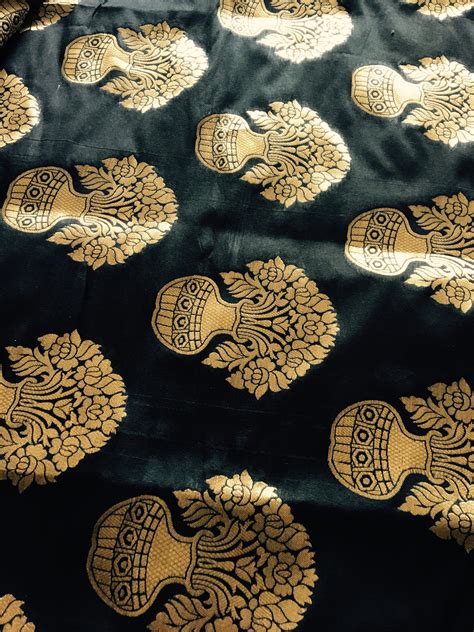 Brocade Fabric Golden Zari Work Brocade Silk Fabric Indian Etsy