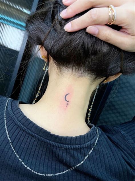 50 Crescent Moon Tattoos Small Crescent Moon Star Neck Tattoos