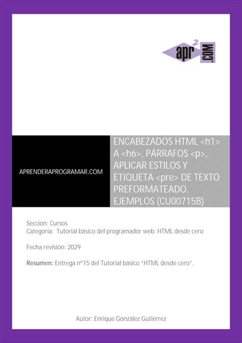 Encabezados H1 H6 P Aplicar Estilos Parrafos Etiqueta Pre Html Var PDF