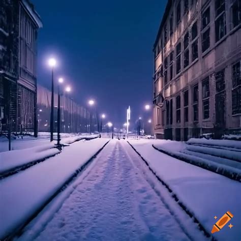 Snow Covered City Under The Night Sky On Craiyon