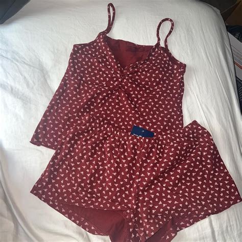 Brandy Melville Matching Red Floral Pj Set Depop