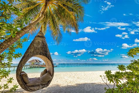 Tropical Beach Panorama As Summer Relax Landscape With Beach Swing Or