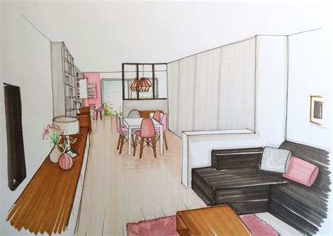 Dessin Architecture Interieur Salon Draw Sketch Handmade Handsketch