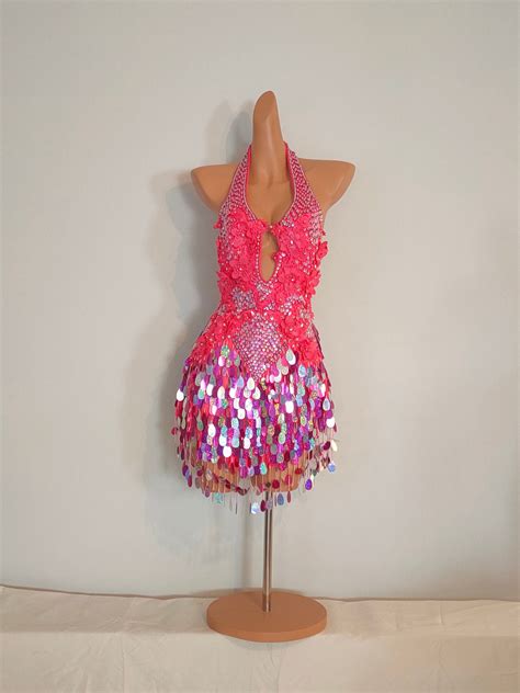 HOT PINK Sequin Beads Dress Samba Costumes Carnival Show Girl Etsy