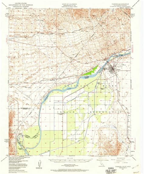 Parker Arizona 1949 1960 USGS Old Topo Map Reprint 15x15 AZ Quad