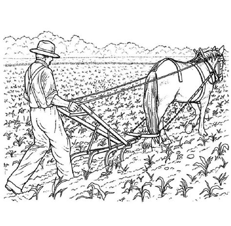 Coloriage Un Agriculteur Laboure La Terre Pendant L Automne