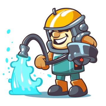 Power Washer Clipart Cartoon Character With An Underwater Hose And