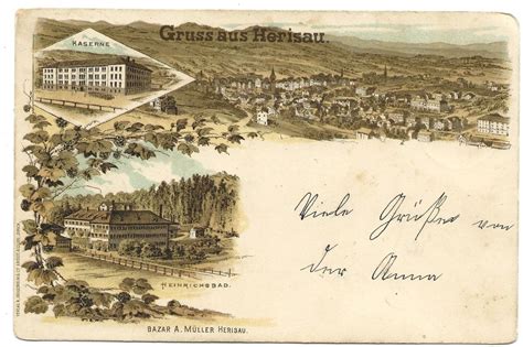 Gruss Aus Herisau AR Kaserne Heinrichsbad Uralte Litho 1899 Kaufen