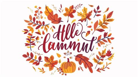 Hello Autumn Lettering Sticker Vector Illustration Premium Ai