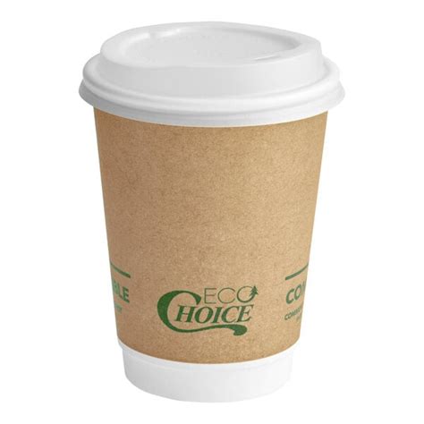 EcoChoice Oz Smooth Double Wall Kraft Compostable Paper Hot Cup And PLA Lid Case